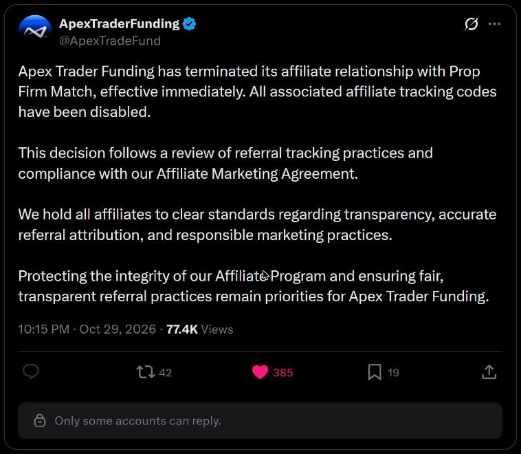 Apex Trader Funding announcement